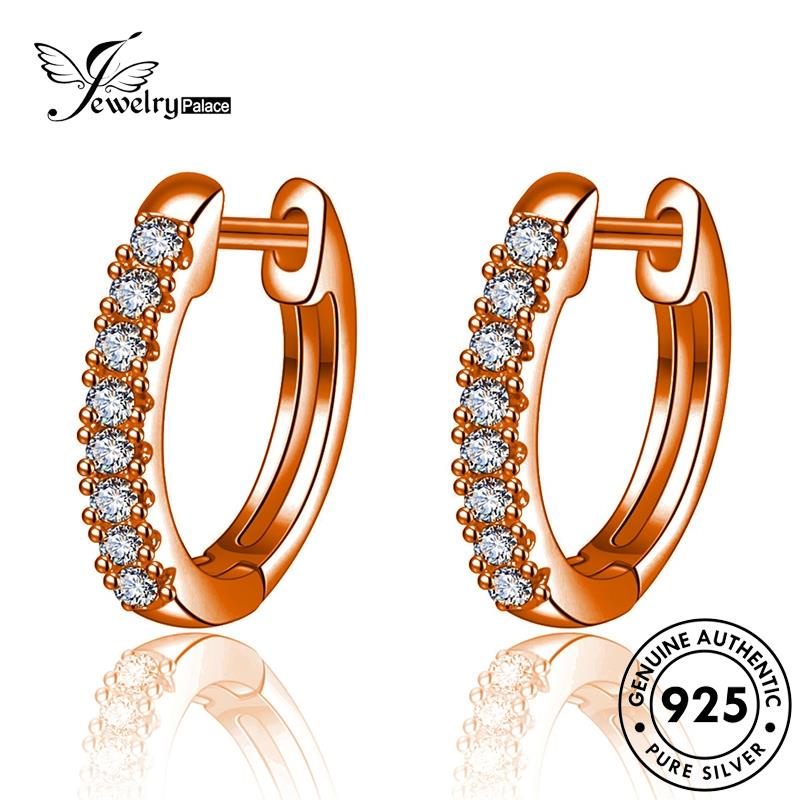 Jewelrypalace Anting Wanita Moissanite Berlian Emas Bulat Perak925 Hoop Asli E722