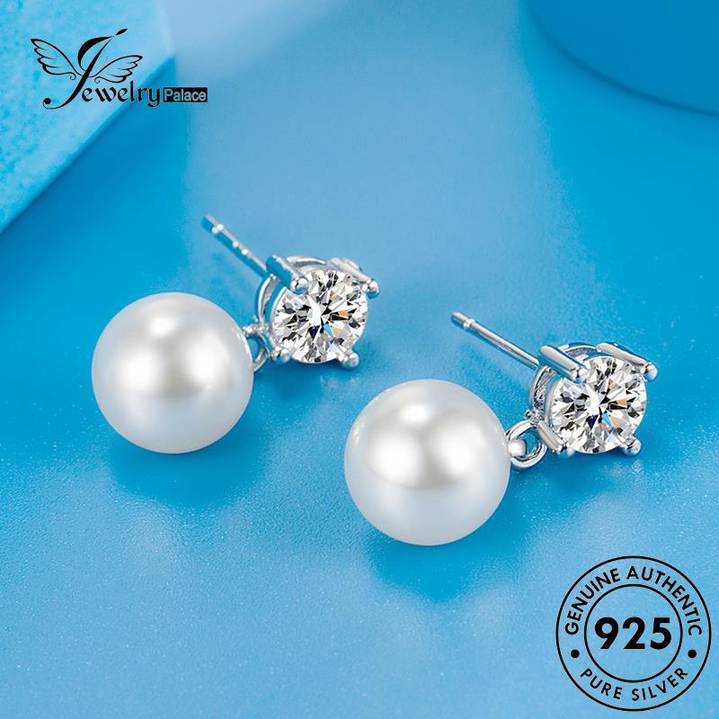 Jewelrypalace Stud Anting Perak Wanita Mutiara Asli925 Bulat E732