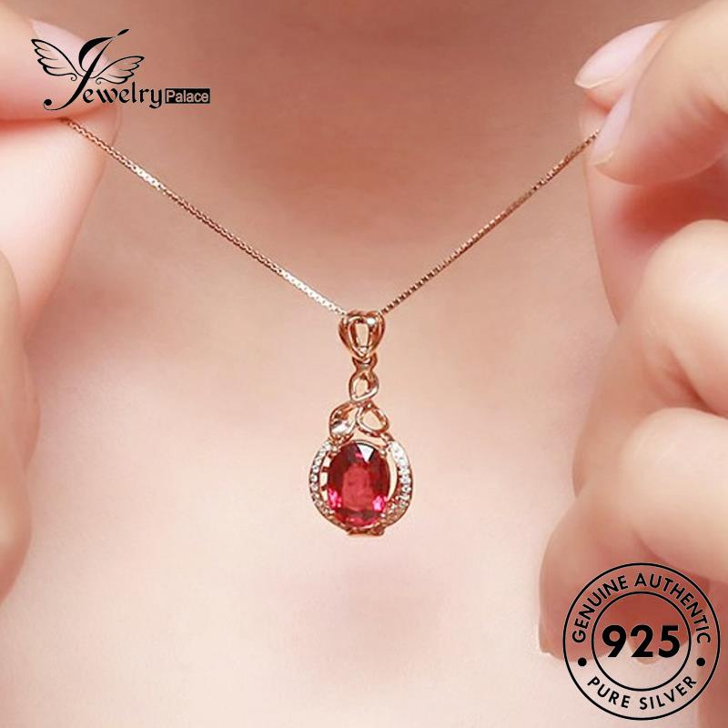 Jewelrypalace 925telur Asli Wanita Simple Perak Emas Ruby Bentuk Kalung N1101