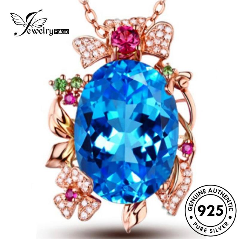 Jewelrypalace Kalung Perak Set Safir Wanita Bulat925 Emas Asli S77