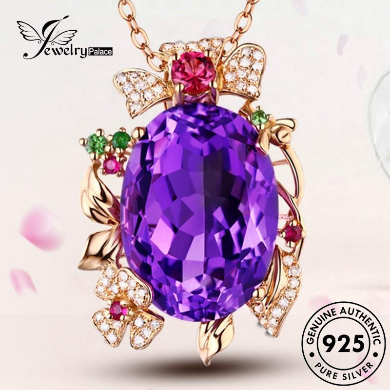 Jewelrypalace Amethyst Kalung Wanita Asli Oval Set925 Perak S79