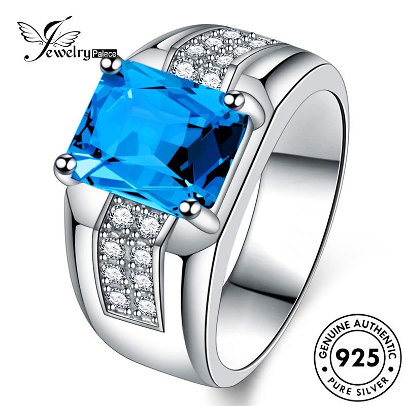 Jewelrypalace Cincin Kotak Asli Perak Aquamarine Wanita925 R1707