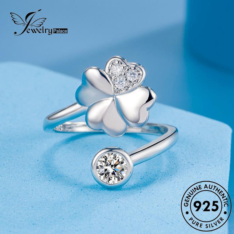 Tempat Perhiasan Wanita Cincin Perak Asli Clover925 Fresh Moissanite Berlian Emas R1751