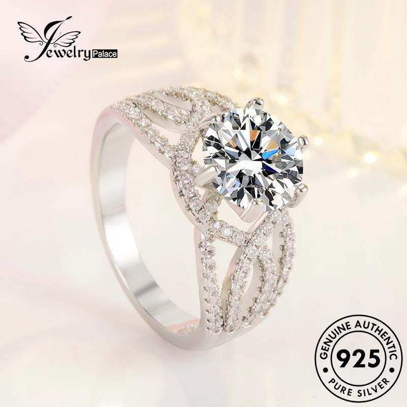 Tempat Perhiasan Wanita Perak Asli Moissanite Berlian Kepang Mewah925 Cincin Emas R1786