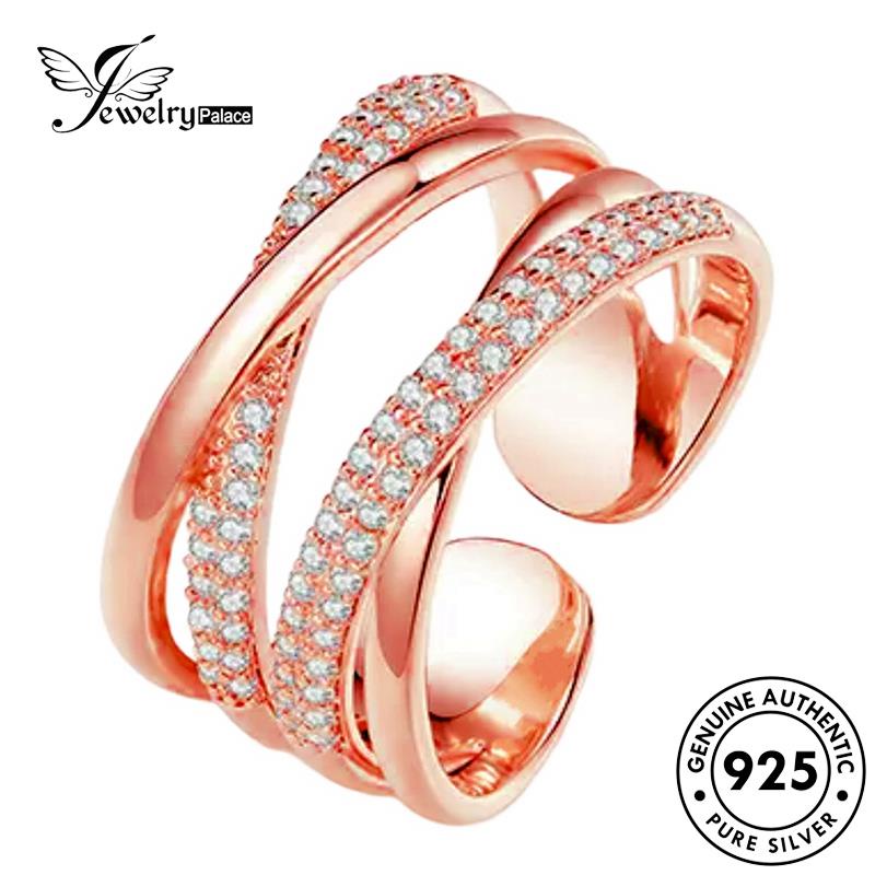 Jewelrypalace Berlian Emas Moissanite Cincin Wanita Double Layer Kepribadian925 Perak Asli R1789