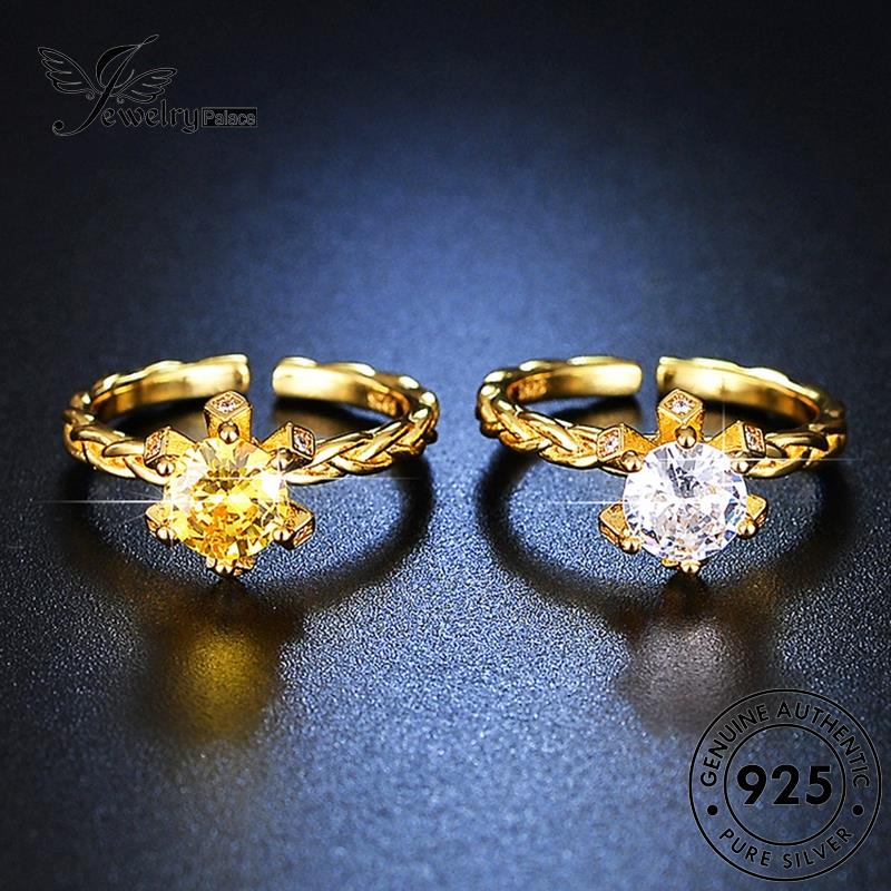 Jewelrypalace 925cincin Wanita Citrine Perak Bunga Emas Asli The R442