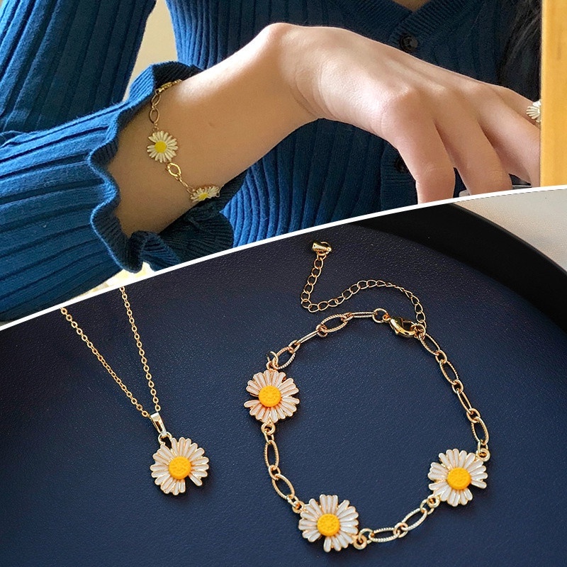 Gelang Kalung Cincin Desain Bunga Daisy Untuk Wanita