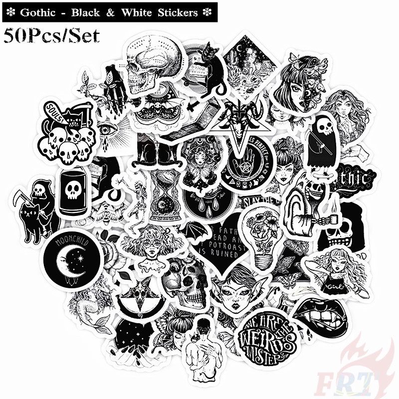 

Gothic Punk Skull - Series 03 Black & White Skeleton Souls Stikers 50Pcs/Set DIY Fashion Decals Doodle Stikers JDM