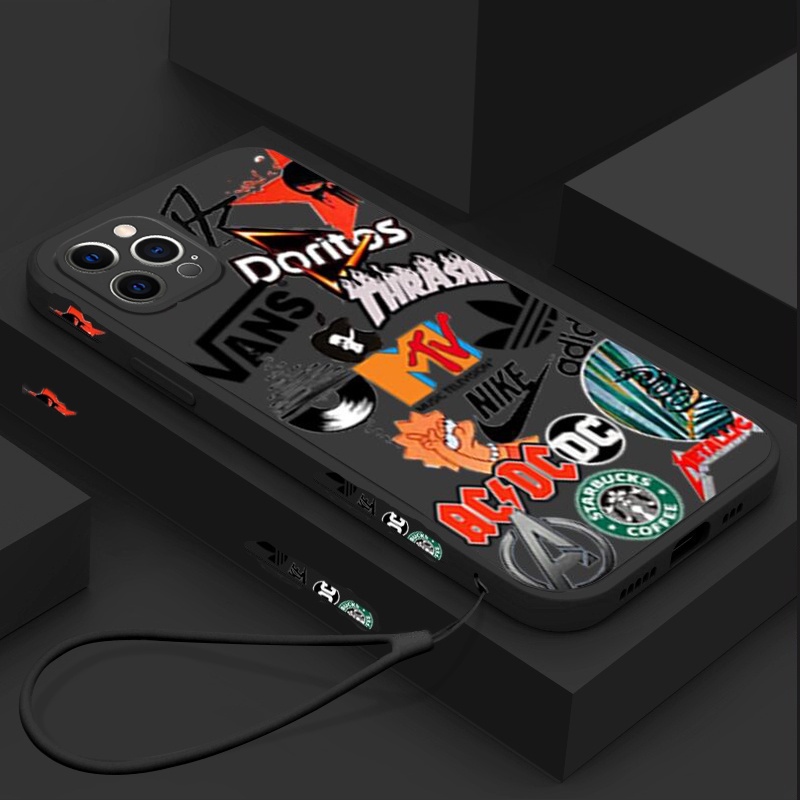 Dengan Lanyard Soft Case OPPO A17 A57 2022 A78 A77 A15 A16 A16K A54 A53 A12 A5S A7 A3S A11k A31 A52 A92 A94 A93 A37 F9 A1K Reno 7 6 5F 4F Tide Brand Lable Silikon Penutup Telepon