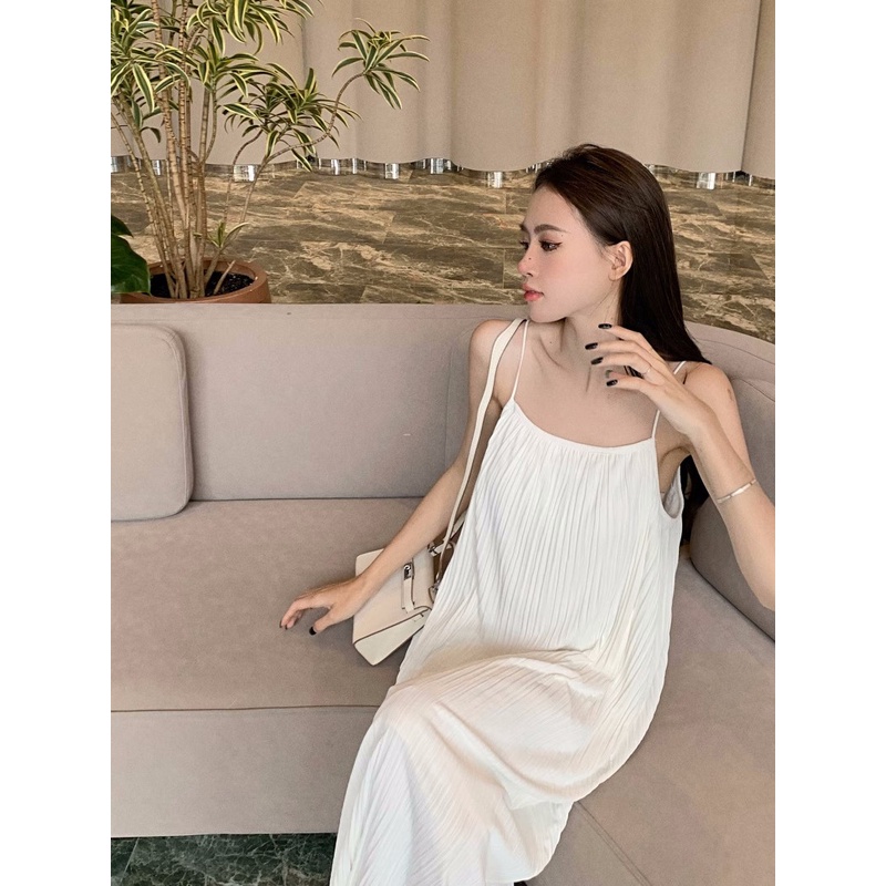 ☬✑∋Sweet Spice Girl White Sling Dress Wanita Musim Panas 2023 Baru Rok Lurus Canggih Tanpa Lengan Gaun Panjang