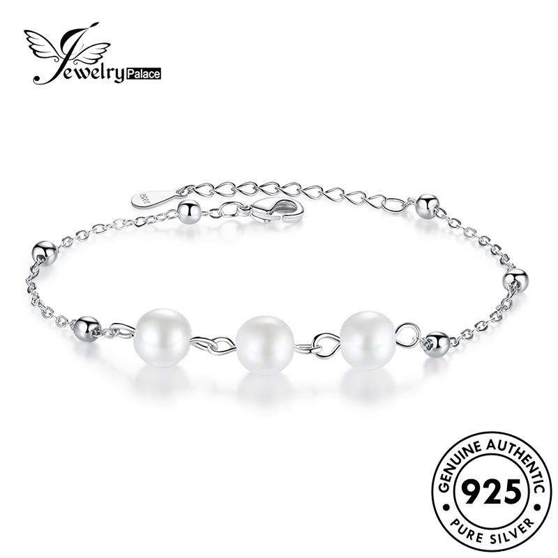 Jewelrypalace Gelang Tangan Mutiara Pearl Simple925 Bulat Wanita Perak Asli B36