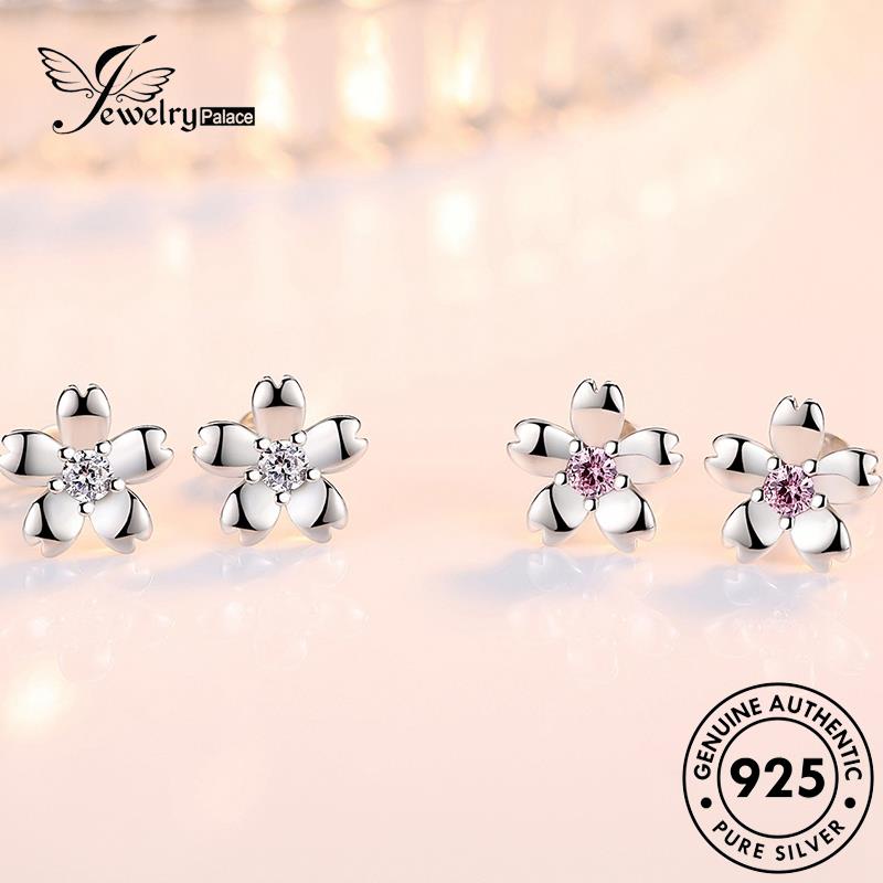 Jewelrypalace Anting Wanita Bunga Pink Kreatif Kristal925 Stud Asli Berlian Perak E65