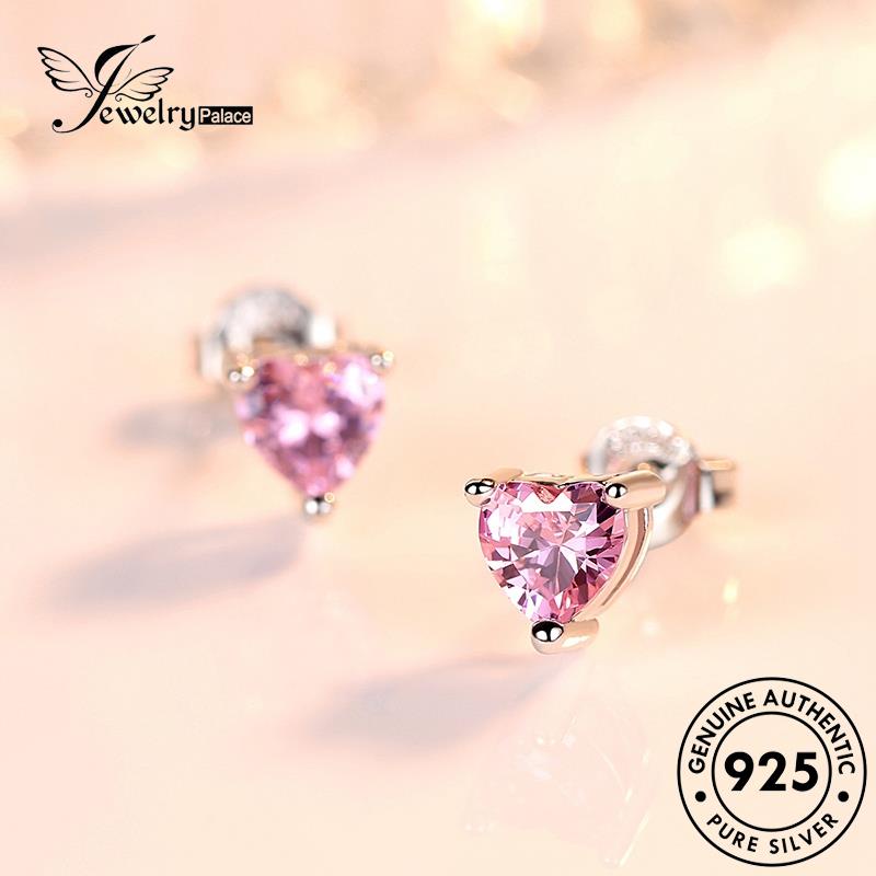 Jewelrypalace Asli925 Perak Berlian Wanita Kristal Kepribadian Stud Pink Love Anting E90