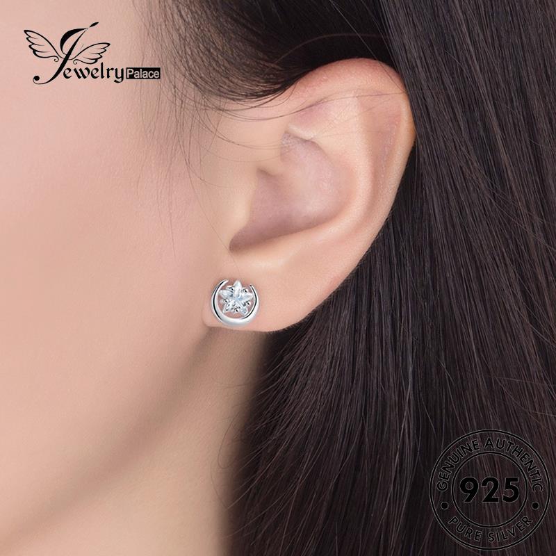 Jewelrypalace Wanita925 Perak Kepribadian Stud Asli Anting Bulan Berlian Moissanite E91