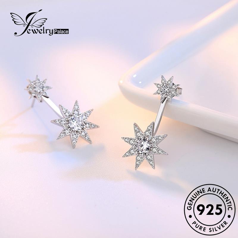 Jewelrypalace Anting Fashion Wanita Asli Moissanite 925bintang Segi Delapan Berlian Perak Stud E106