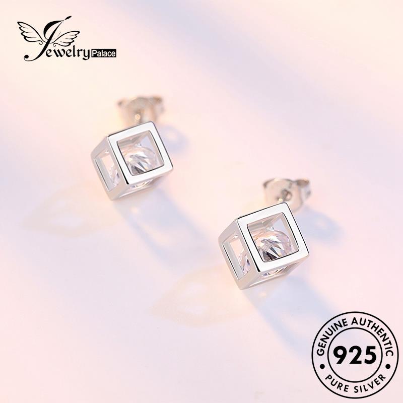 Jewelrypalace Anting Perak Stud Persegi Berlian Wanita Asli Moissanite Temperamen925 E58