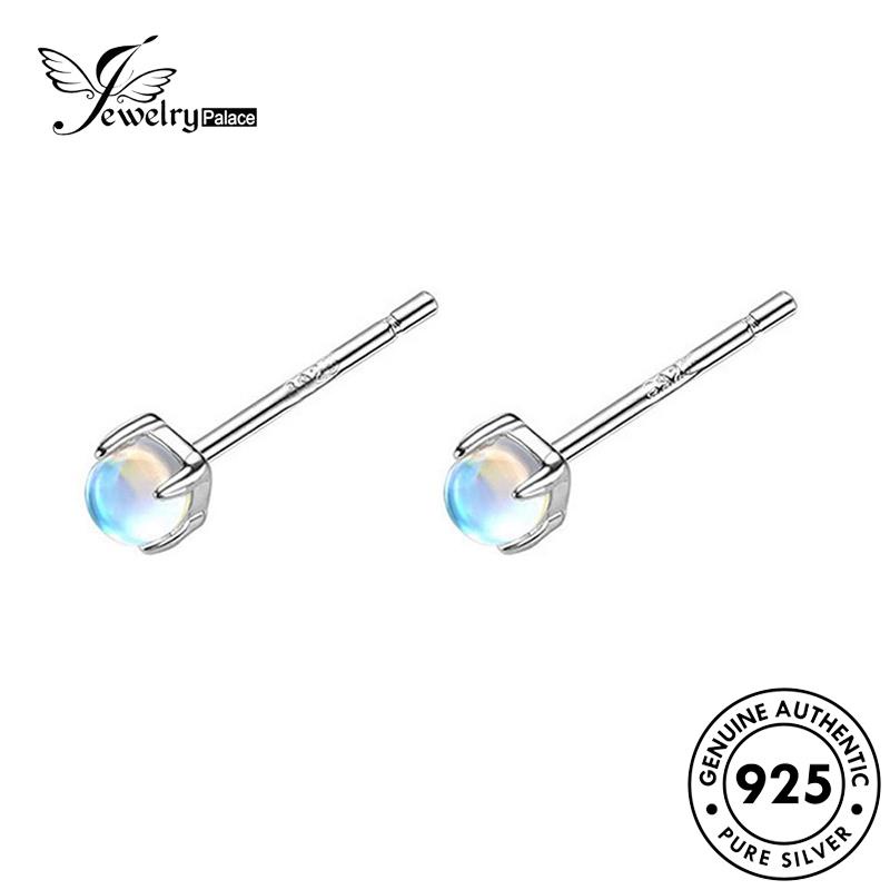 Perhiasantempat Wanita Moonstone Bulat Asli Fashion Stud 925anting Perak E144