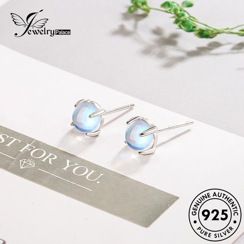 Perhiasantempat Wanita Moonstone Bulat Asli Fashion Stud 925anting Perak E144