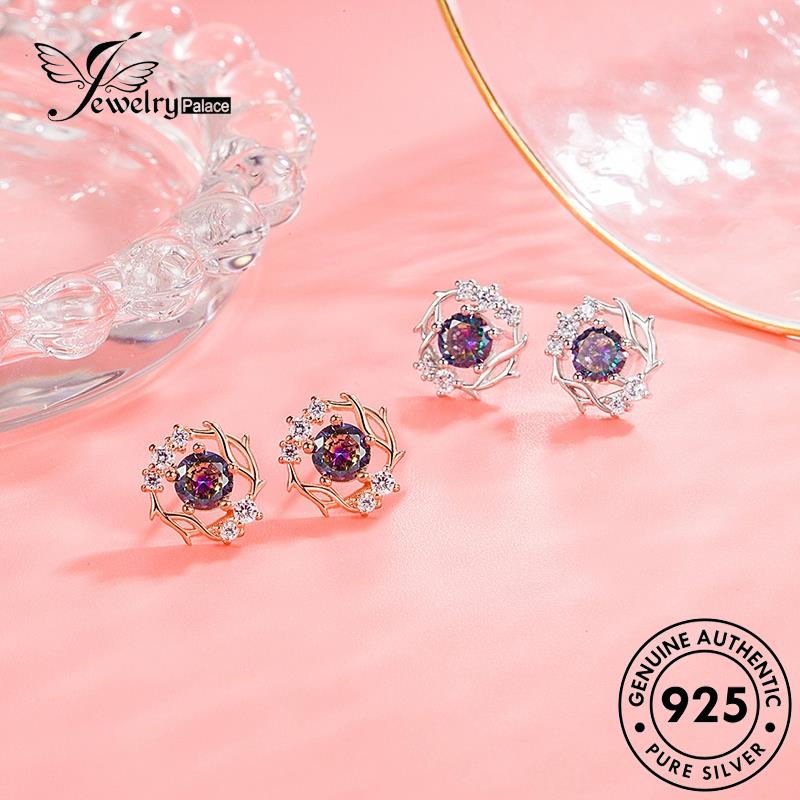 Perhiasanpalace Kepribadian Perak Wanita925 Asli Moonstone Snowflake Stud Earrings Emas E147