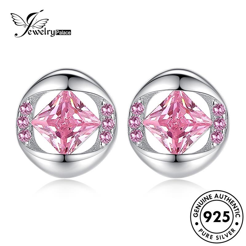 Jewelrypalace Oval925 Kepribadian Berlian Pink Anting Tusuk Perak Asli Wanita Kristal E181