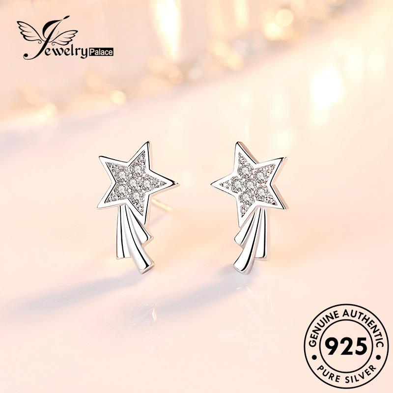 Jewelrypalace Asli Anting925 Moissanite Berlian Stud Wanita Simple Perak Bintang Berujung Lima E182