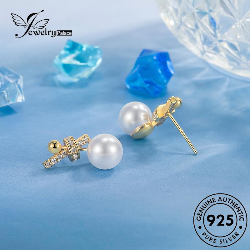 Jewelrypalace Emas925 Perak Pribadi Stud Asli Busur Mutiara Wanita Anting E250