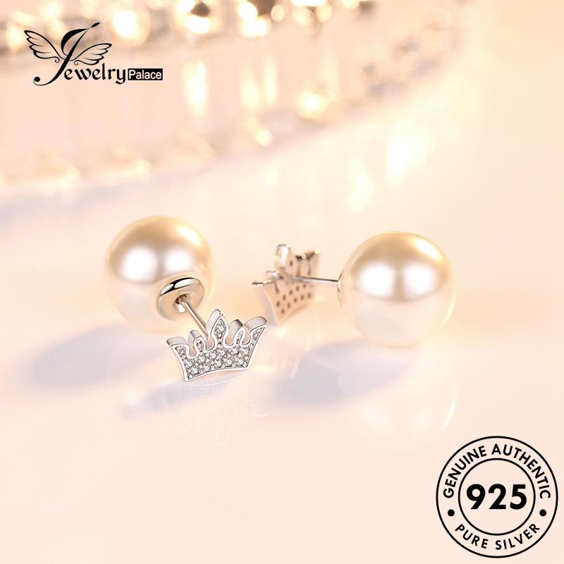 Jewelrypalace Silver Mahkota Mutiara Asli Kreatif Anting Wanita Stud925 E256