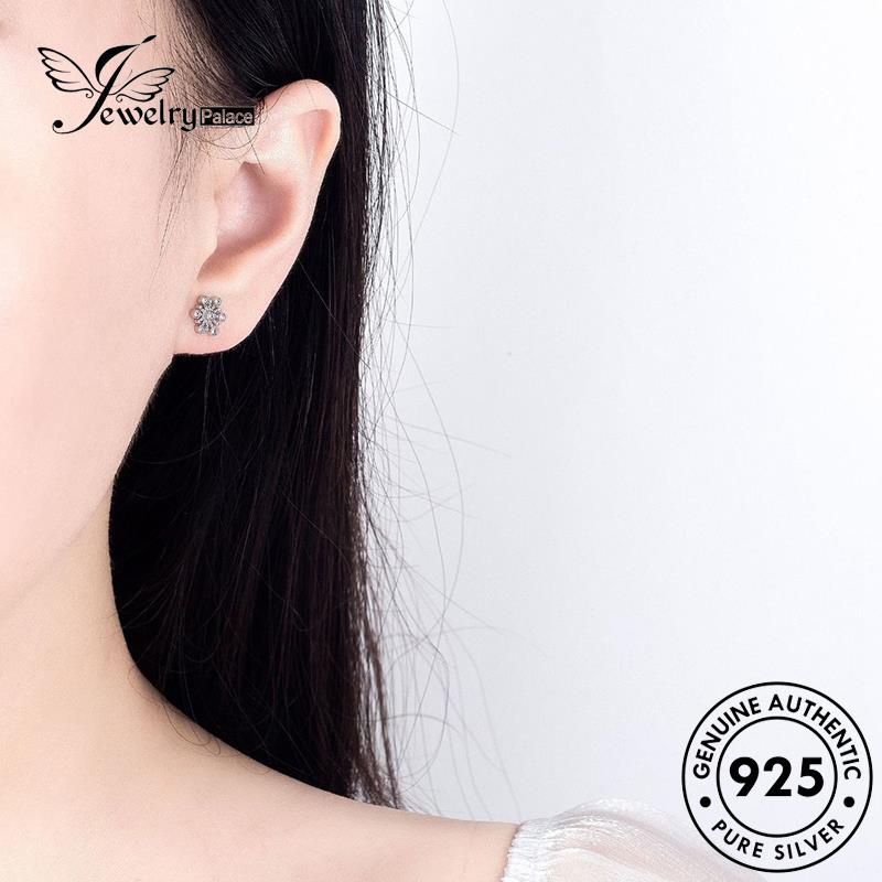 Jewelrypalace925 Moissanite Asli Stud Temperamen Anting Wanita Berlian Snowflake Perak E327