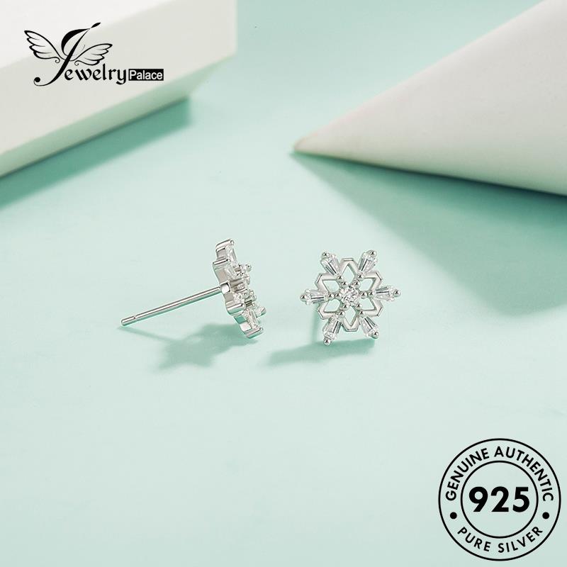 Jewelrypalace925 Snowflake Stud Moissanite Asli Perak Temperamen Anting Berlian Wanita E317