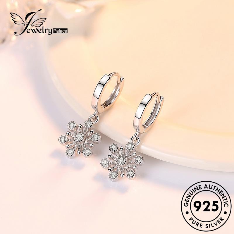 Jewelrypalace Anting Hoop Snowflake Berlian Moissanite Wanita Simple925 Perak Asli E403