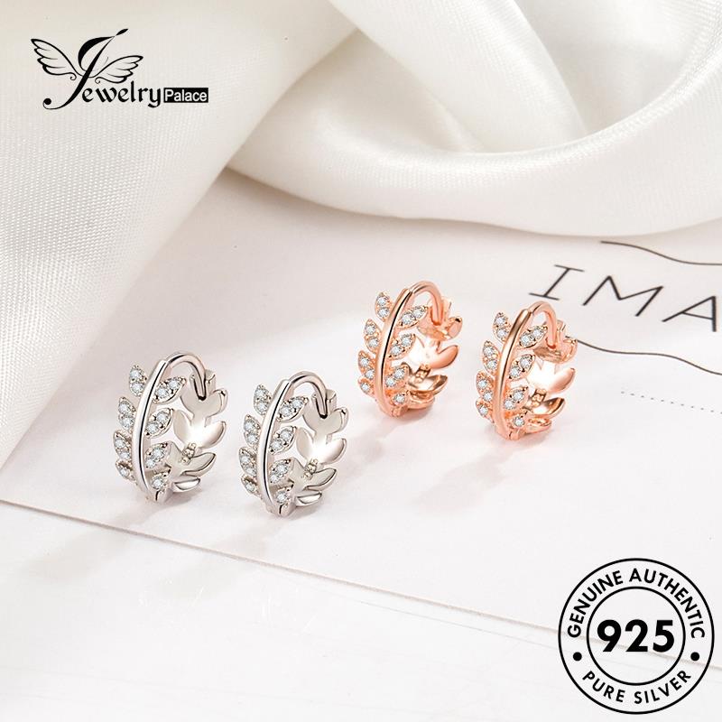 Jewelrypalace Kreatif Berlian Perak925 Hoop Emas Moissanite Asli Anting Daun Wanita E404