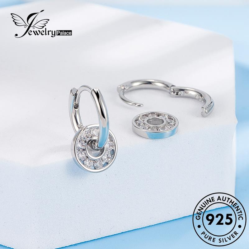 Jewelrypalace Bulat Fashion Wanita Perak Asli925 Berlian Anting Hoop Moissanite E430