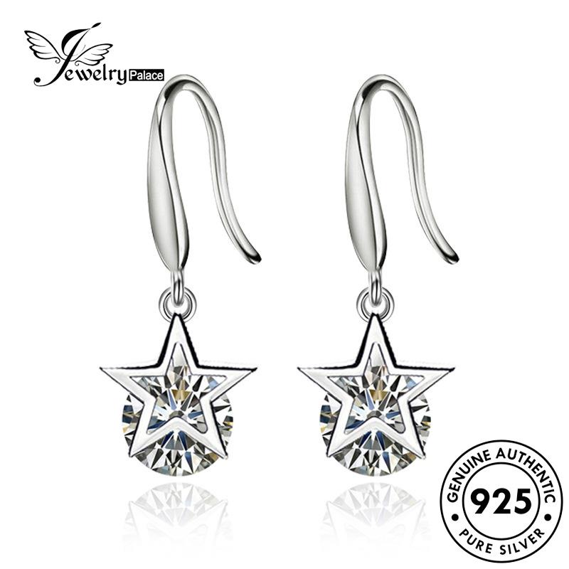 Jewelrypalace Anting Bintang Wanita Perak Sederhana Berujung Lima925 Asli Kait Moissanite Berlian E505