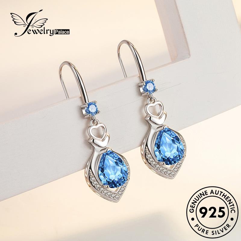 Jewelrypalace Wanita925 Anting Tetes Perak Bentuk Lembut Sapphire Hook Asli E507