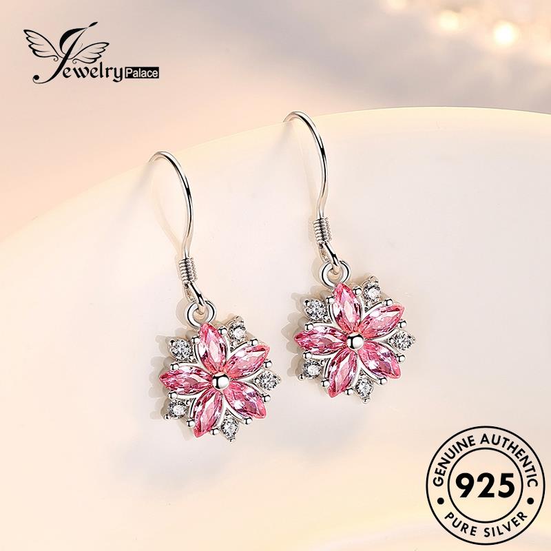 Jewelrypalace Kecil Perak Berlian Bunga Segar Asli Anting925 Kristal Wanita Hook Pink E546