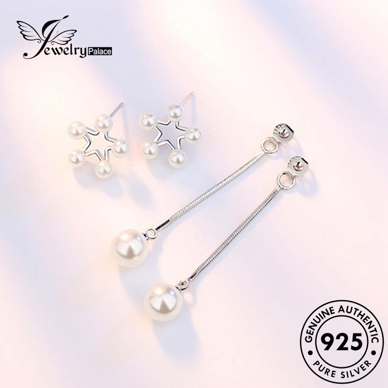 Jewelrypalace Anting Tusuk Mutiara Asli925 Wanita Perak Elegan Pentagram E601