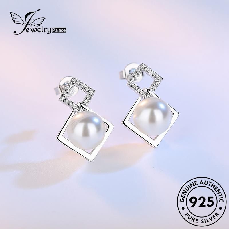 Jewelrypalace925mutiara Stud Anting Persegi Kepribadian Asli Wanita Perak E558