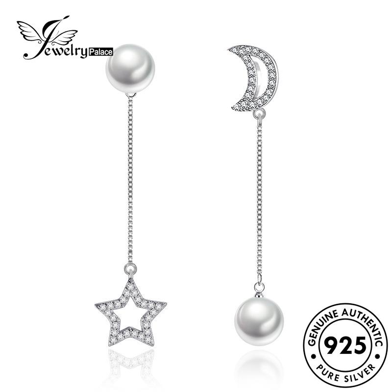 Perhiasanpalace Mutiara Asli Wanita Fashion925 Perak Anting Bintang Stud Moon E561