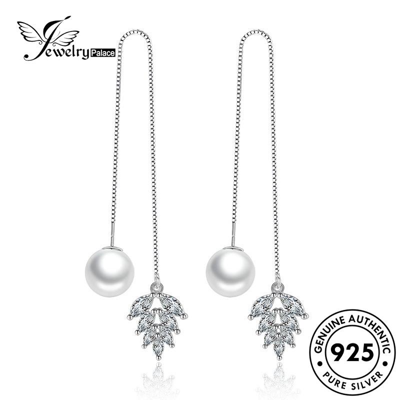 Jewelrypalace Perak Asli925 Temperamen Anting Mutiara Drop Daun Wanita E635