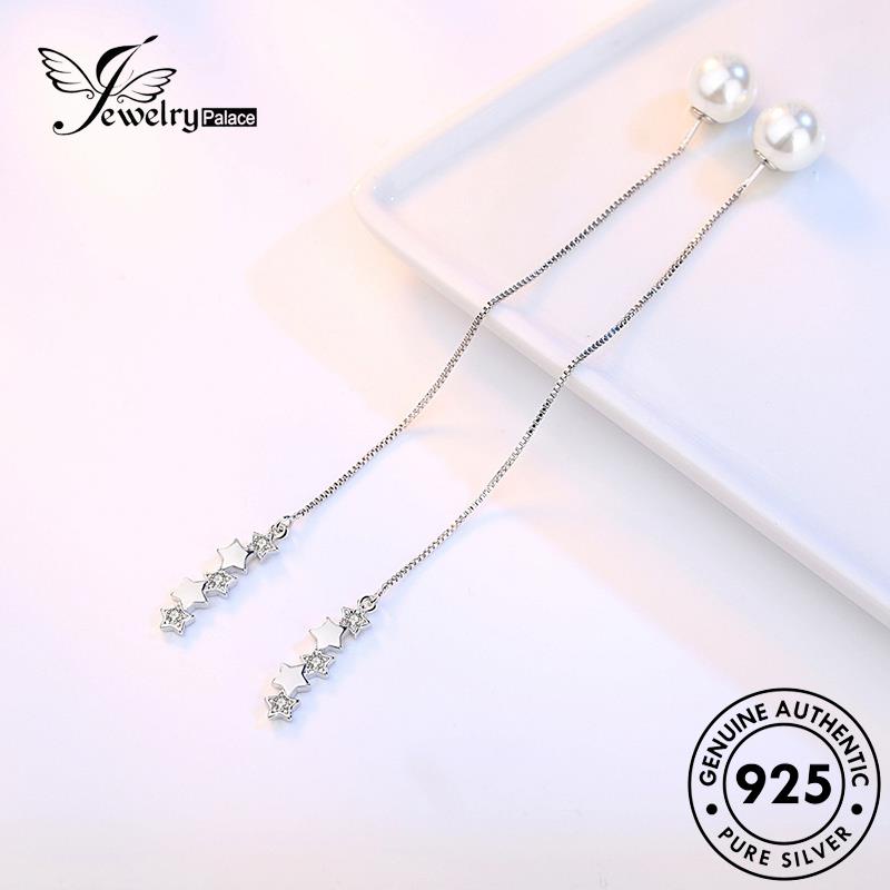 Jewelrypalace Anting Mutiara Perak Drop Pentagram Wanita Asli Lucu925 E645