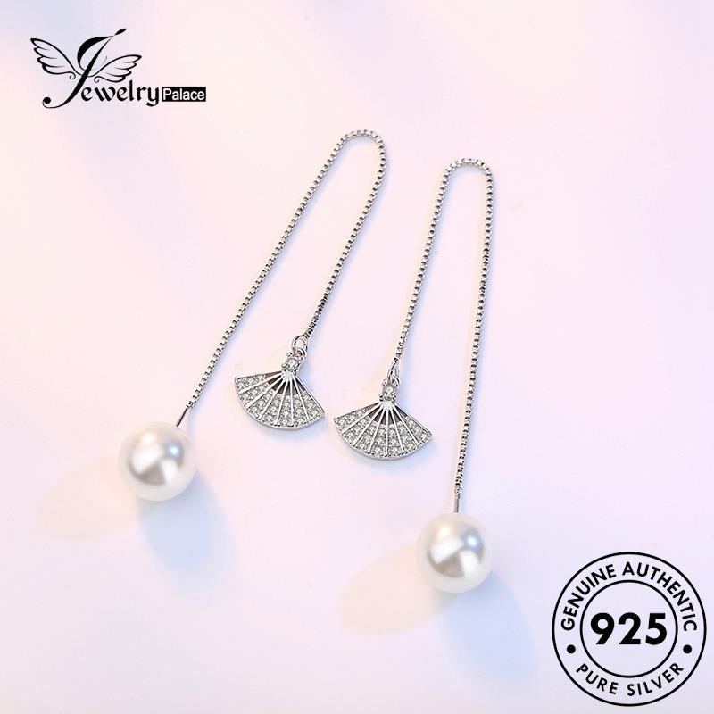 Jewelrypalace Asli925Mutiara Wanita Anting Kipas Temperamen Perak Drop E646