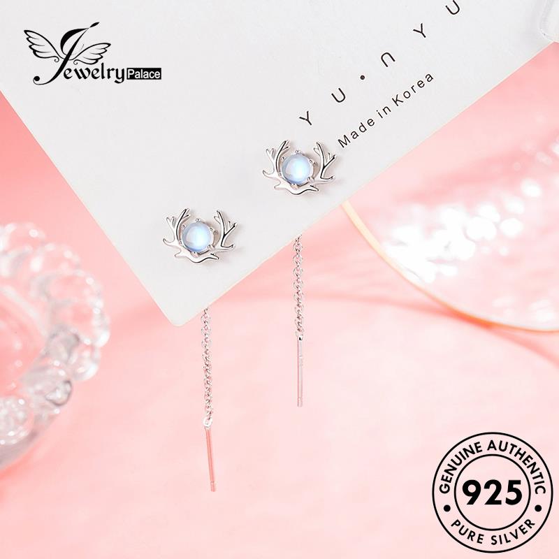 Jewelrypalace925 Elk Perak Segar Anting Asli Moonstone Wanita Kecil Drop E624