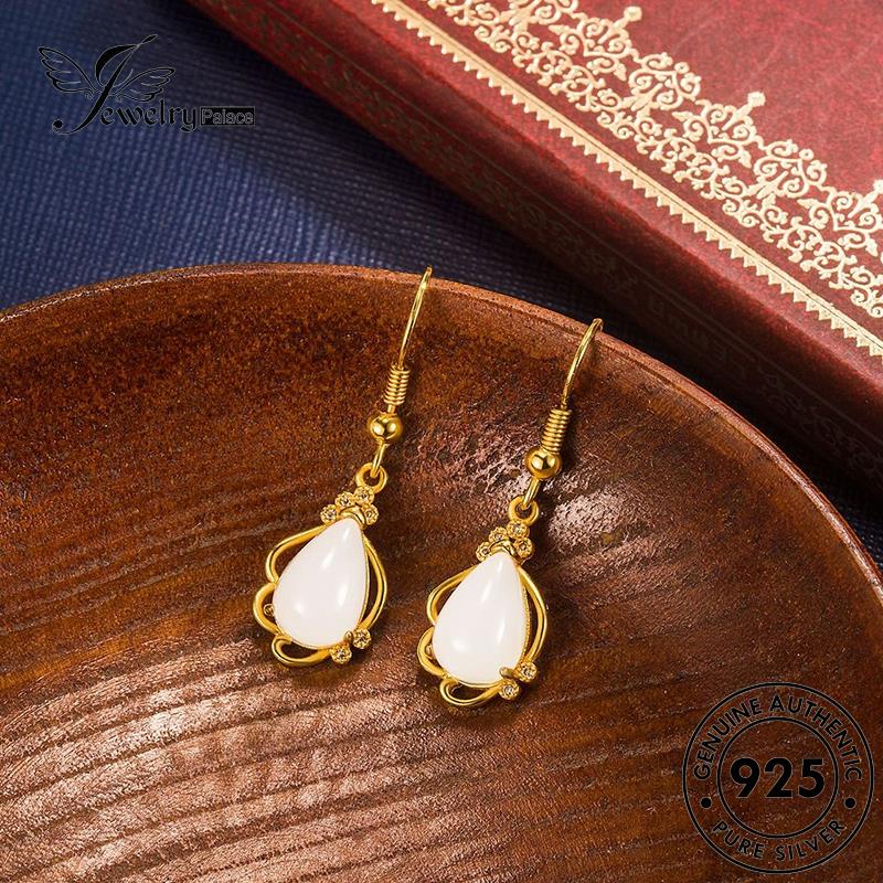 Jewelrypalace925 Giok Air Manis Perak Wanita Anting Kait Drop Gold Asli E717