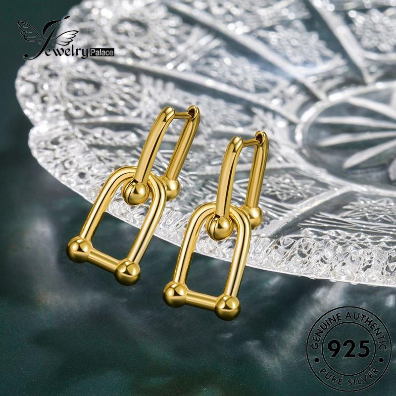 Jewelrypalace Ins Horseshoe 925 Perak Pribadi Gesper Wanita Hoop Earrings Emas Asli E688