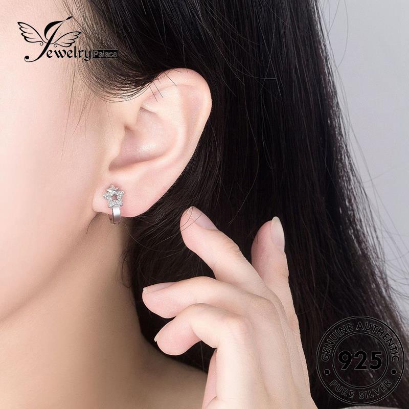 Jewelrypalace Hoop Moissanite Berujung Lima Asli925 Anting Perak Fashion Berlian Bintang Wanita E693