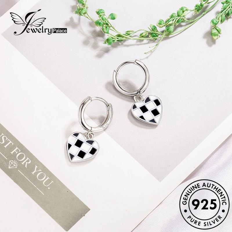 Jewelrypalace Perak925 Grid Canggih Putih Wanita Anting Dan Hoop Asli Hitam E696