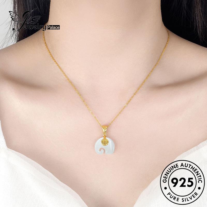 Jewelrypalace 925original Kalung Wanita Retro Giok Perak Emas Menguntungkan N304