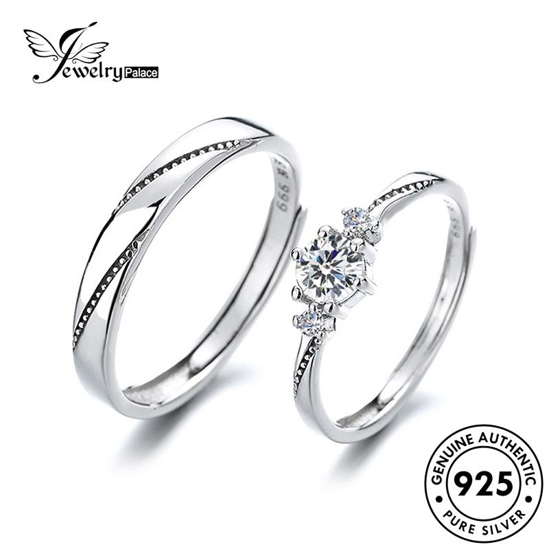 Jewelrypalace Cincin Simple925 Berlian Perak Moissanite Asli Perhiasan Couple M062