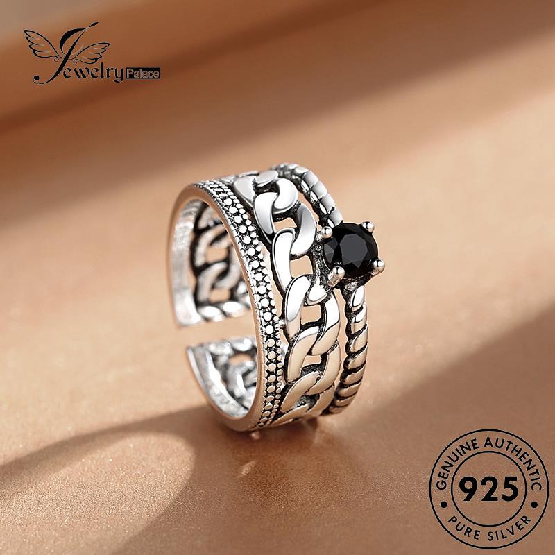 Jewelrypalace Obsidian Rantai Berlian Wanita Kreatif Cincin Perak925 Asli Hitam R153