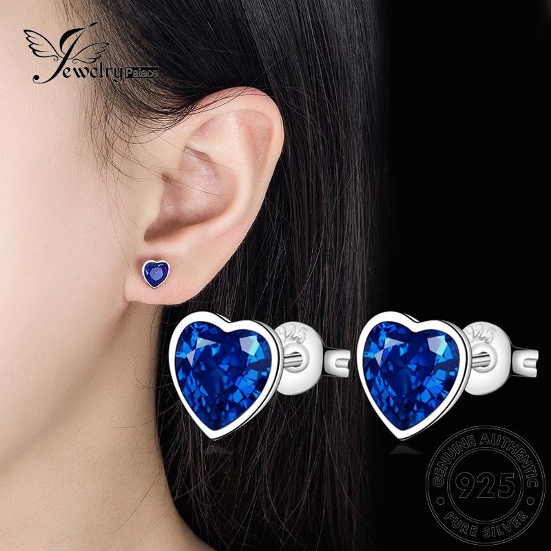 Jewelrypalace Stud Fashion Wanita Anting Love Asli925 Perak Safir E796